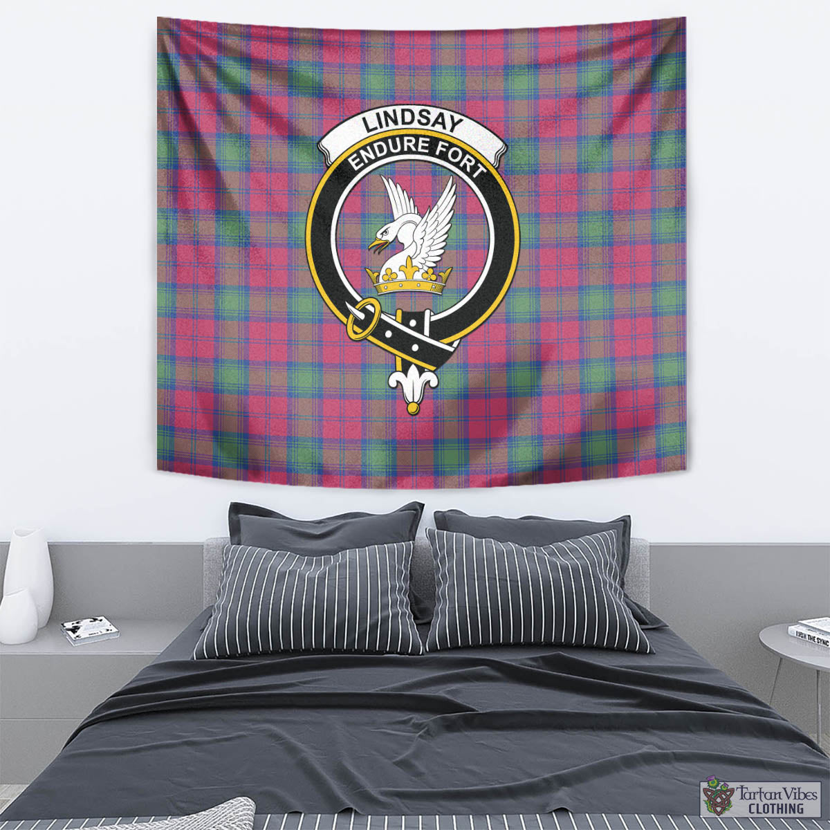 Tartan Vibes Clothing Lindsay Ancient Tartan Tapestry Wall Hanging and Home Decor for Room with Family Crest