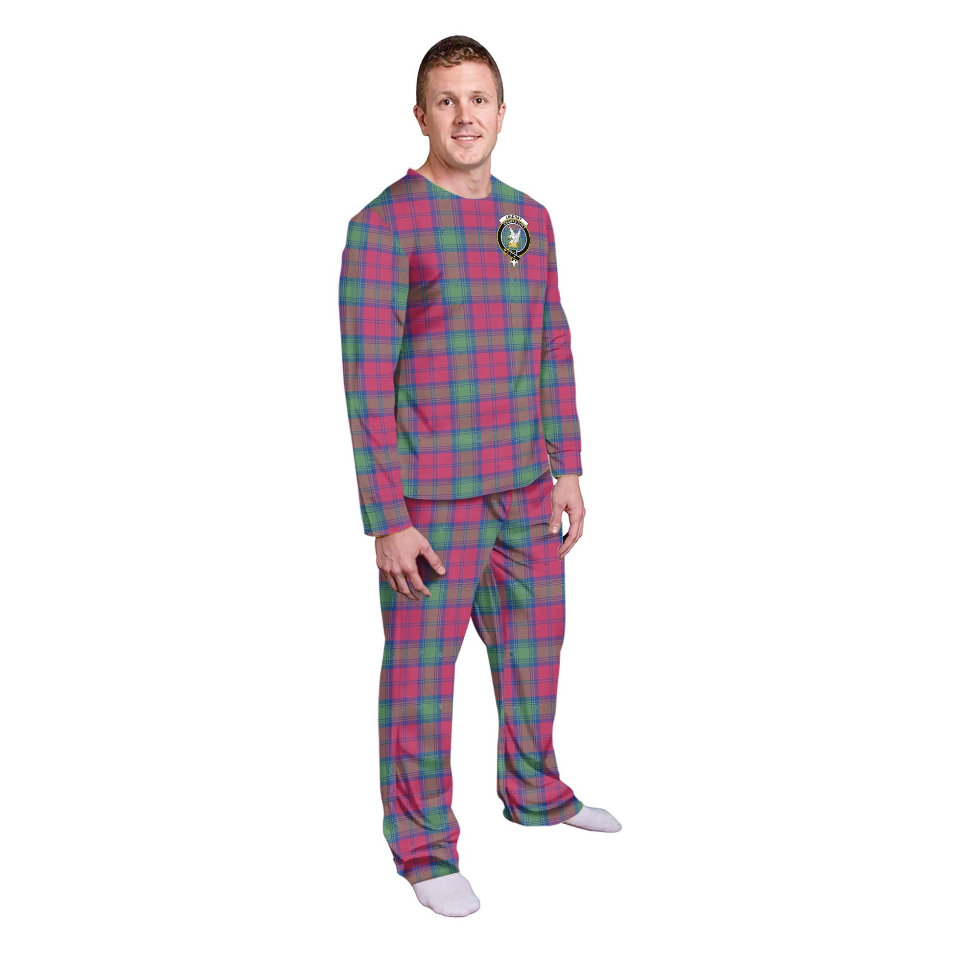 Lindsay Ancient Tartan Pajamas Family Set with Family Crest - Tartanvibesclothing