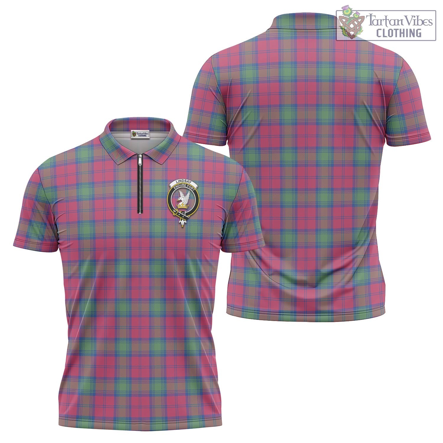 Tartan Vibes Clothing Lindsay Ancient Tartan Zipper Polo Shirt with Family Crest