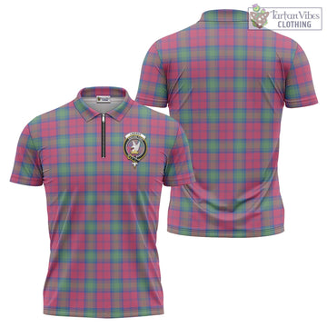 Lindsay Ancient Tartan Zipper Polo Shirt with Family Crest