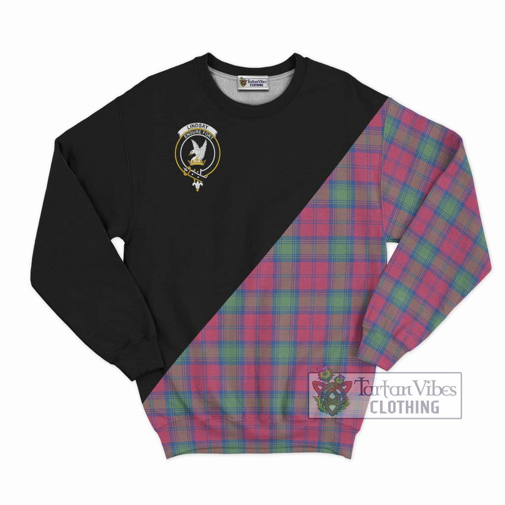 Lindsay Ancient Tartan Sweatshirt with Family Crest and Military Logo Style - Tartanvibesclothing Shop