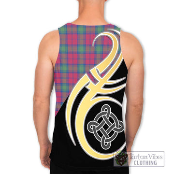 Lindsay Ancient Tartan Men's Tank Top with Family Crest and Celtic Symbol Style