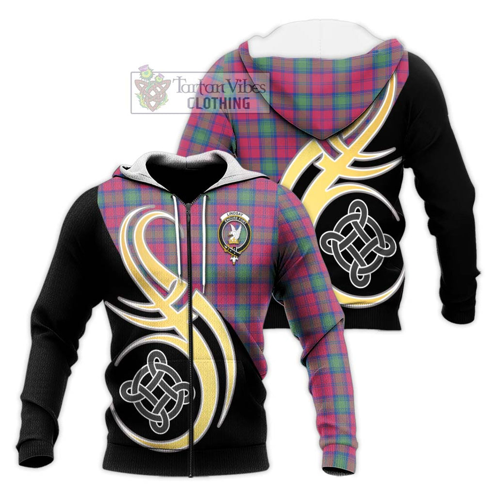 Lindsay Ancient Tartan Knitted Hoodie with Family Crest and Celtic Symbol Style Unisex Knitted Zip Hoodie - Tartan Vibes Clothing