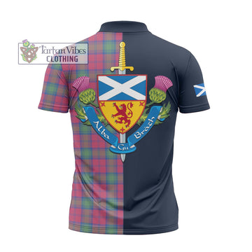 Lindsay Ancient Tartan Zipper Polo Shirt with Scottish Lion Royal Arm Half Style