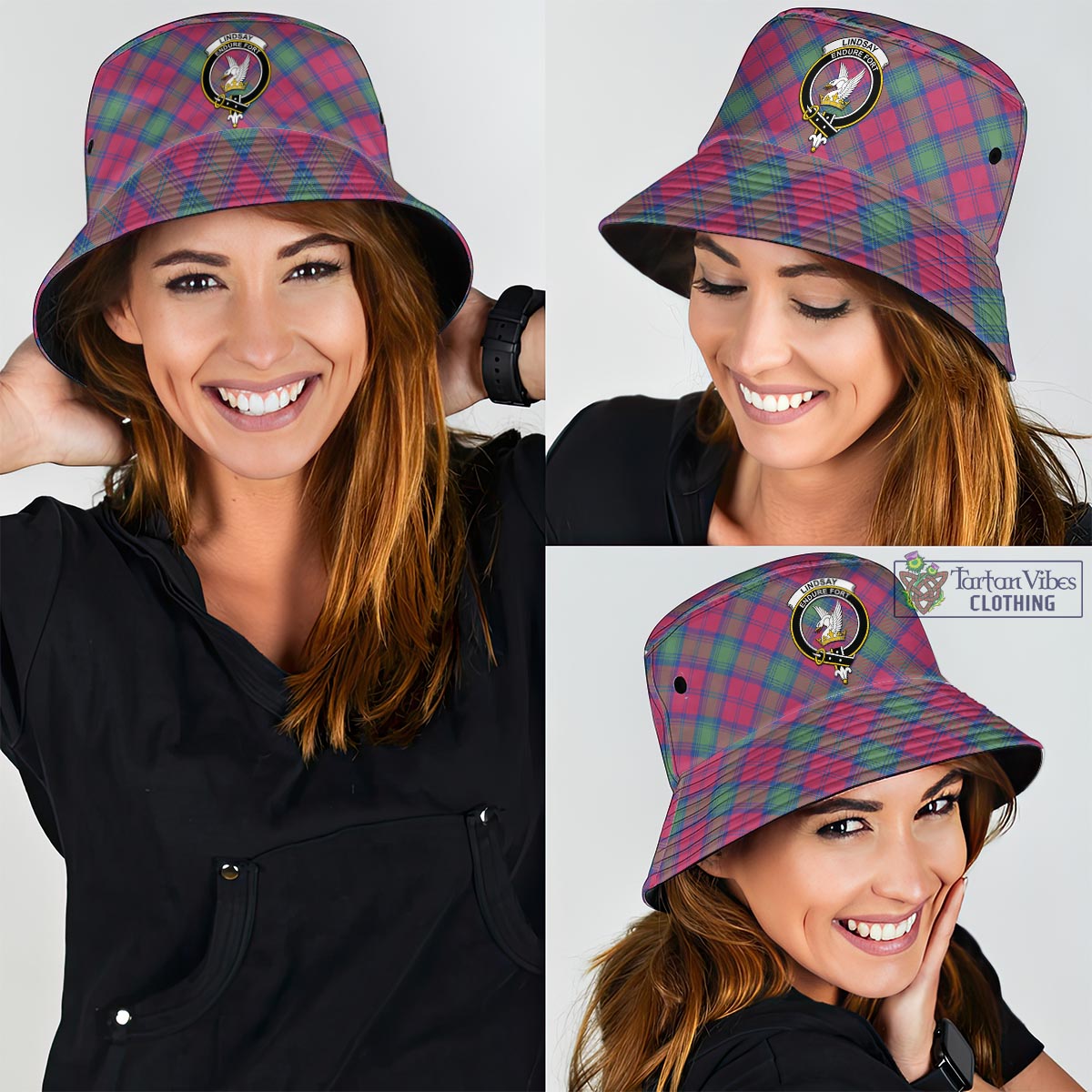 Tartan Vibes Clothing Lindsay Ancient Tartan Bucket Hat with Family Crest