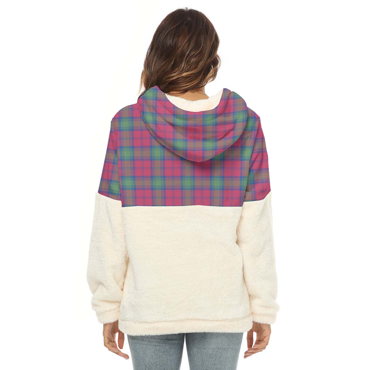 Lindsay Ancient Tartan Women's Borg Fleece Hoodie With Half Zip - Tartan Vibes Clothing