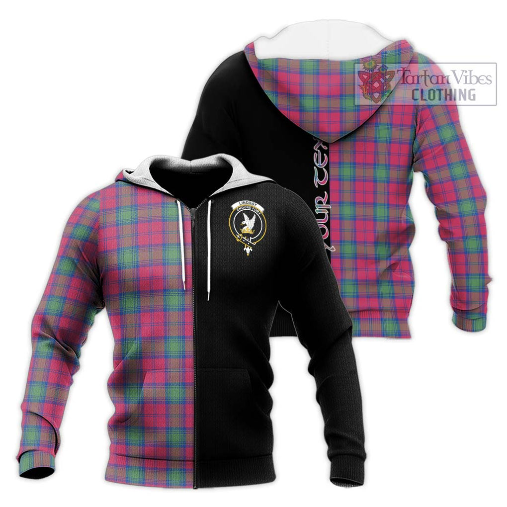 Lindsay Ancient Tartan Knitted Hoodie with Family Crest and Half Of Me Style Unisex Knitted Zip Hoodie - Tartanvibesclothing Shop