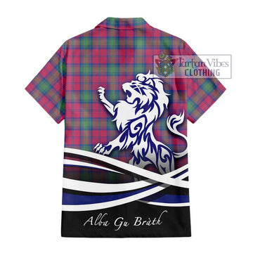 Lindsay Ancient Tartan Short Sleeve Button Shirt with Alba Gu Brath Regal Lion Emblem