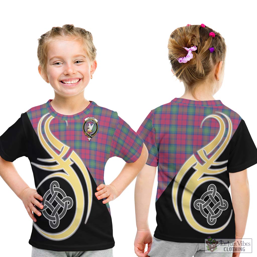 Lindsay Ancient Tartan Kid T-Shirt with Family Crest and Celtic Symbol Style - Tartan Vibes Clothing