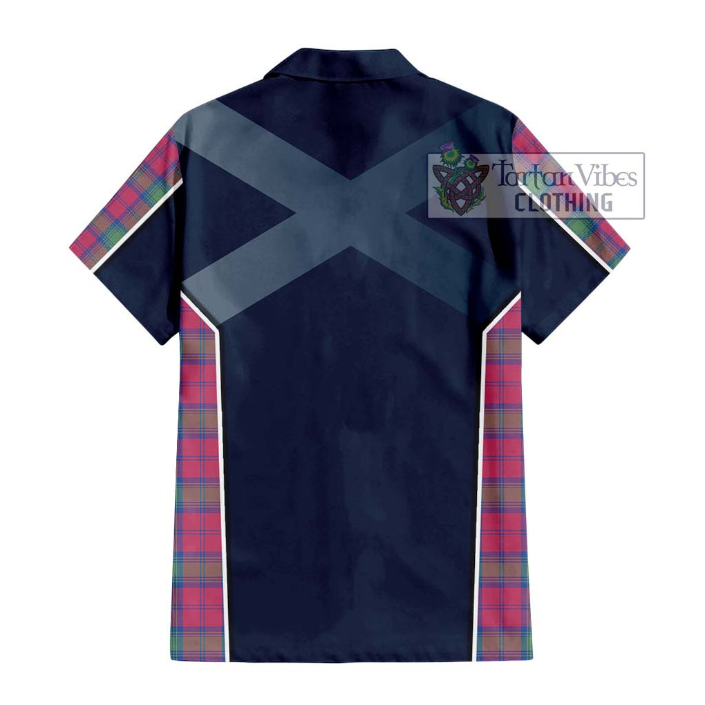 Lindsay Ancient Tartan Short Sleeve Button Shirt with Family Crest and Lion Rampant Vibes Sport Style - Tartan Vibes Clothing