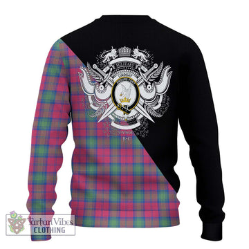 Lindsay Ancient Tartan Ugly Sweater with Family Crest and Military Logo Style