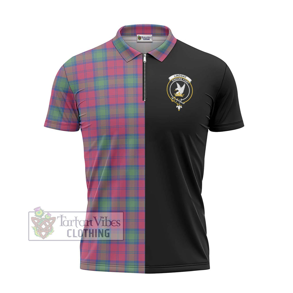 Lindsay Ancient Tartan Zipper Polo Shirt with Family Crest and Half Of Me Style - Tartanvibesclothing Shop