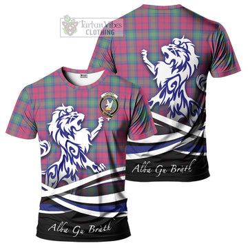 Lindsay Ancient Tartan Cotton T-shirt with Alba Gu Brath Regal Lion Emblem