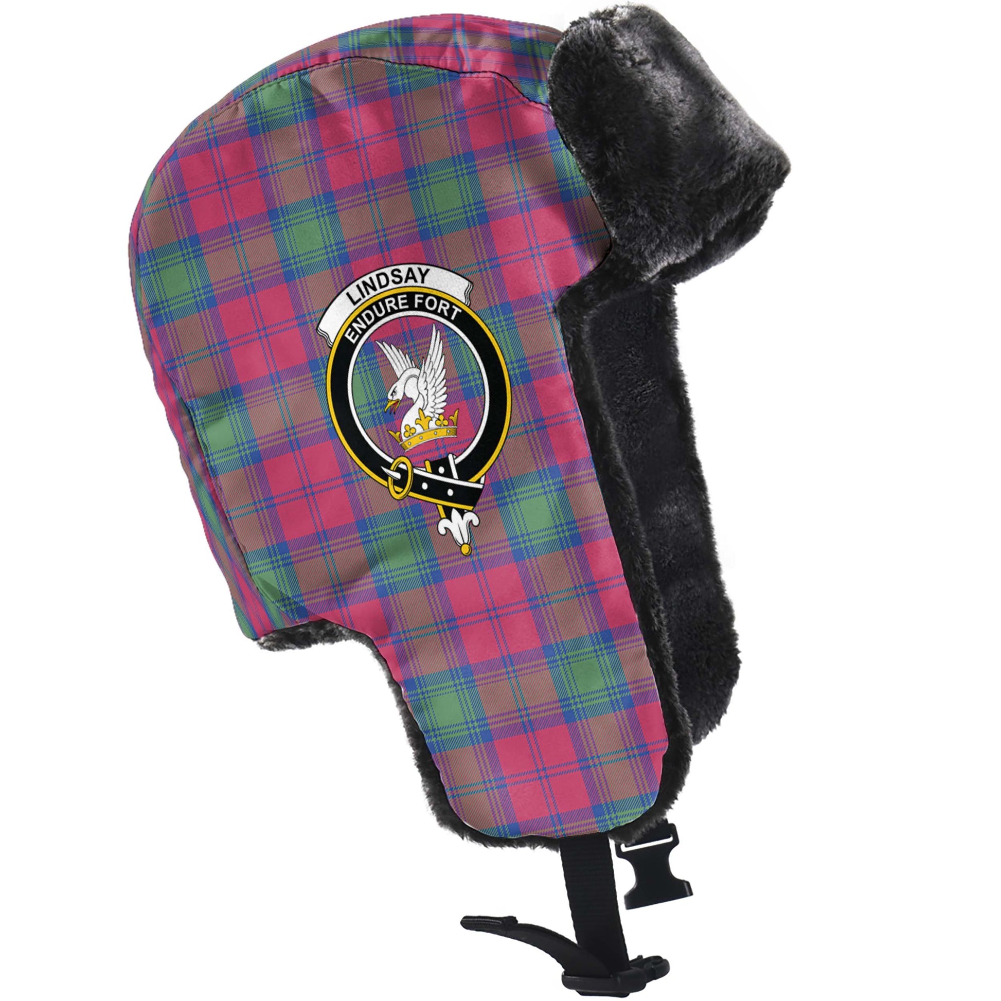 Lindsay Ancient Tartan Winter Trapper Hat with Family Crest - Tartanvibesclothing