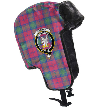 Lindsay Ancient Tartan Winter Trapper Hat with Family Crest