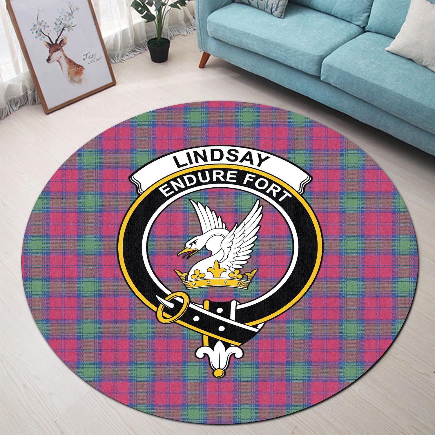 lindsay-ancient-tartan-round-rug-with-family-crest