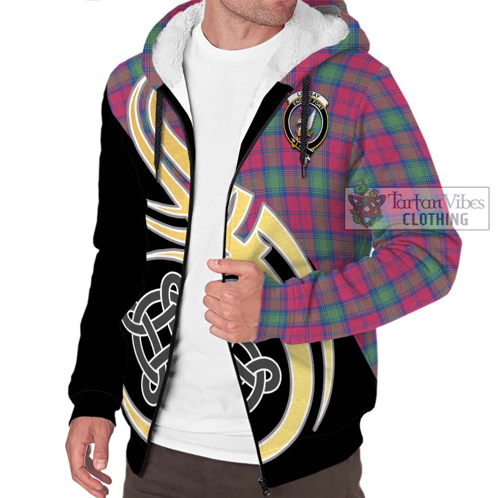 Lindsay Ancient Tartan Sherpa Hoodie with Family Crest and Celtic Symbol Style - Tartan Vibes Clothing