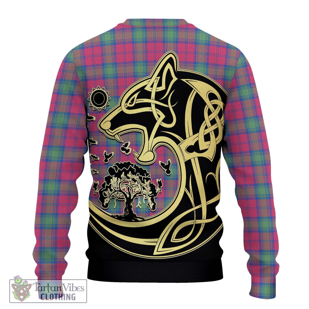 Lindsay Ancient Tartan Knitted Sweater with Family Crest Celtic Wolf Style - Tartan Vibes Clothing