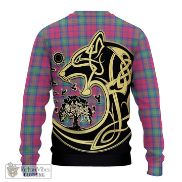 Lindsay Ancient Tartan Ugly Sweater with Family Crest Celtic Wolf Style