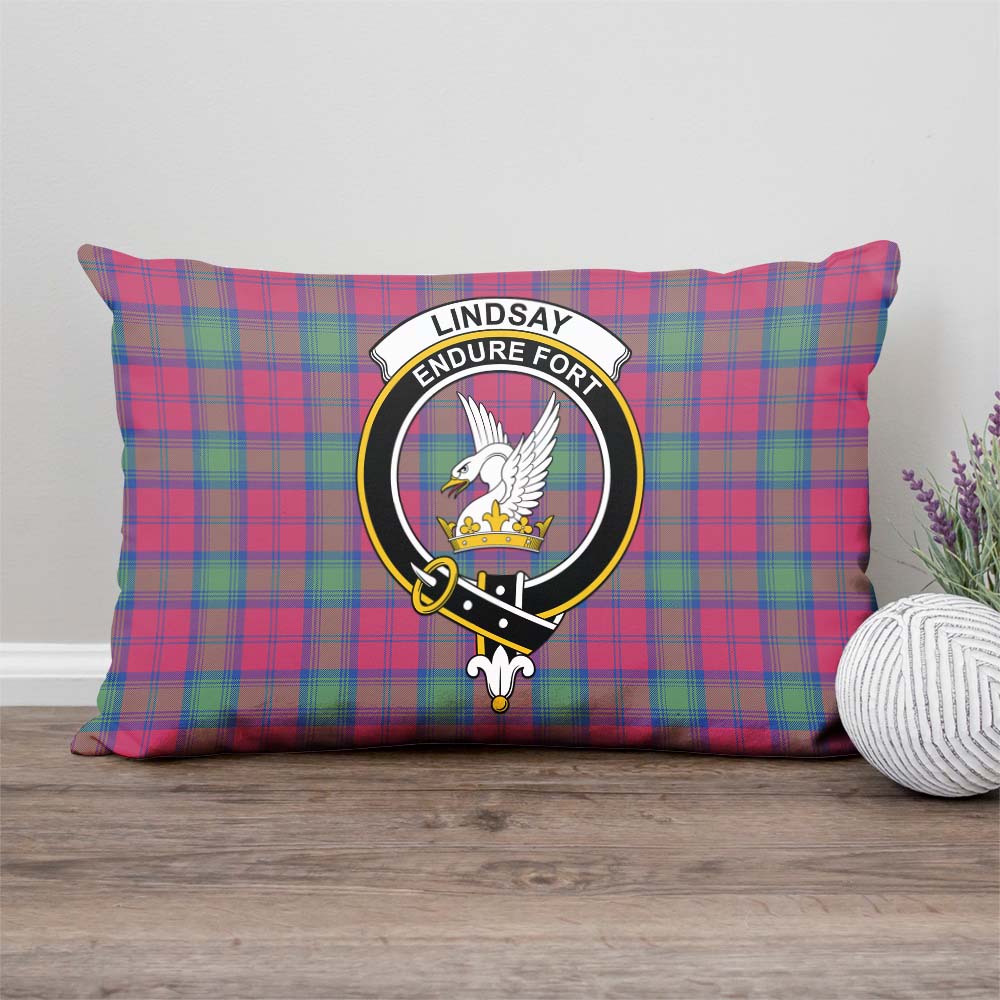 Lindsay Ancient Tartan Pillow Cover with Family Crest Rectangle Pillow Cover - Tartanvibesclothing