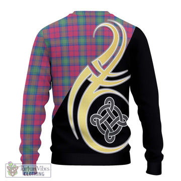 Lindsay Ancient Tartan Ugly Sweater with Family Crest and Celtic Symbol Style