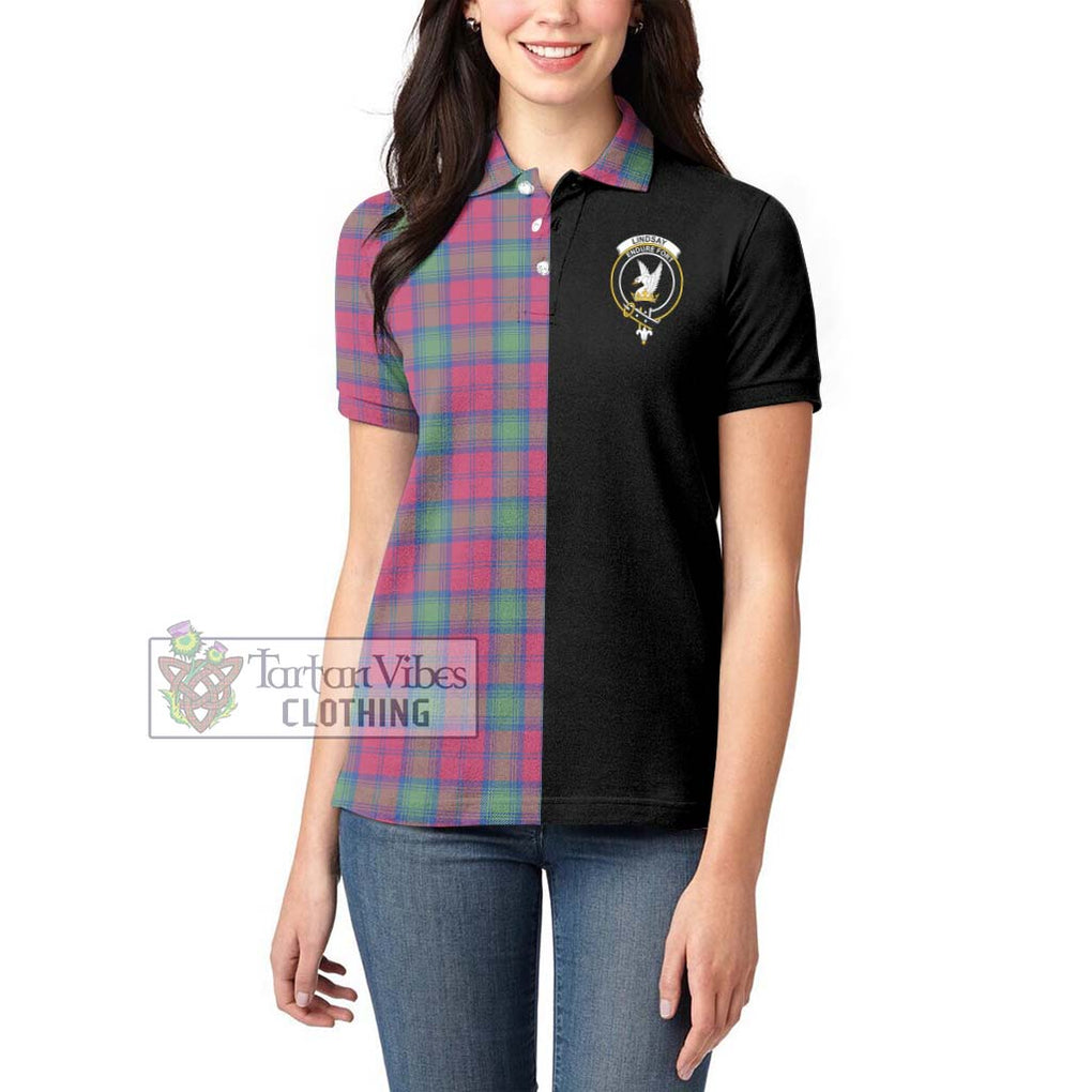 Lindsay Ancient Tartan Women's Polo Shirt with Family Crest and Half Of Me Style - Tartanvibesclothing Shop