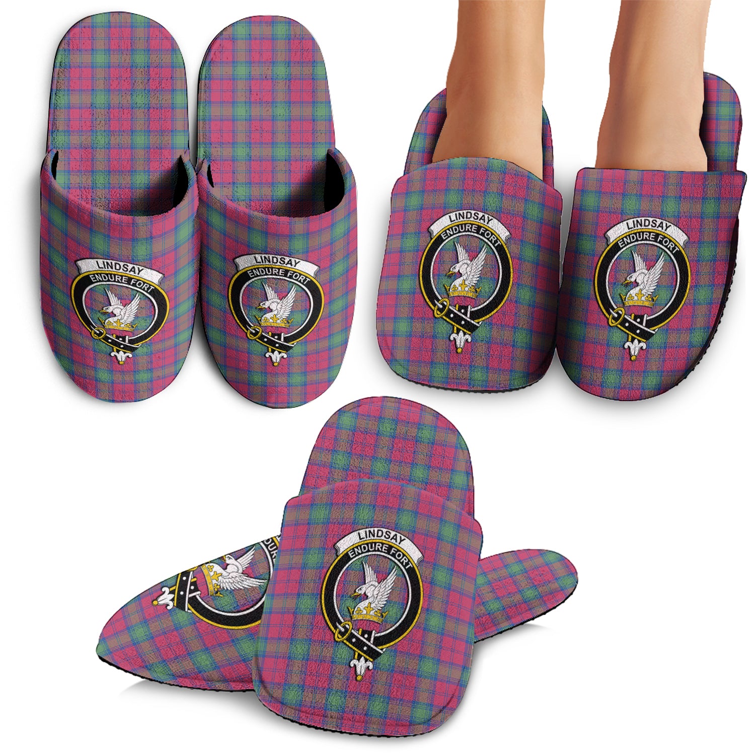 Lindsay Ancient Tartan Home Slippers with Family Crest - Tartanvibesclothing