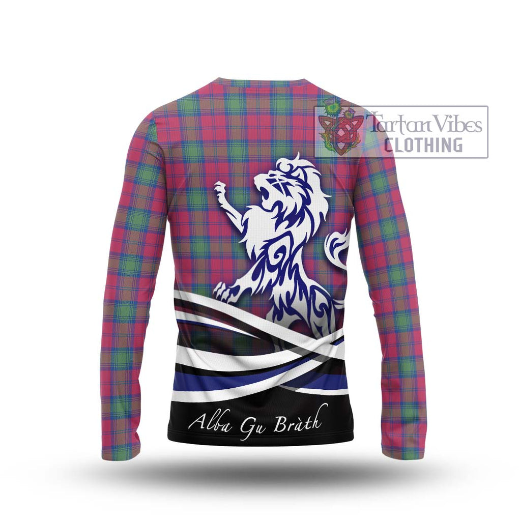 Lindsay Ancient Tartan Long Sleeve T-Shirt with Alba Gu Brath Regal Lion Emblem - Tartanvibesclothing Shop