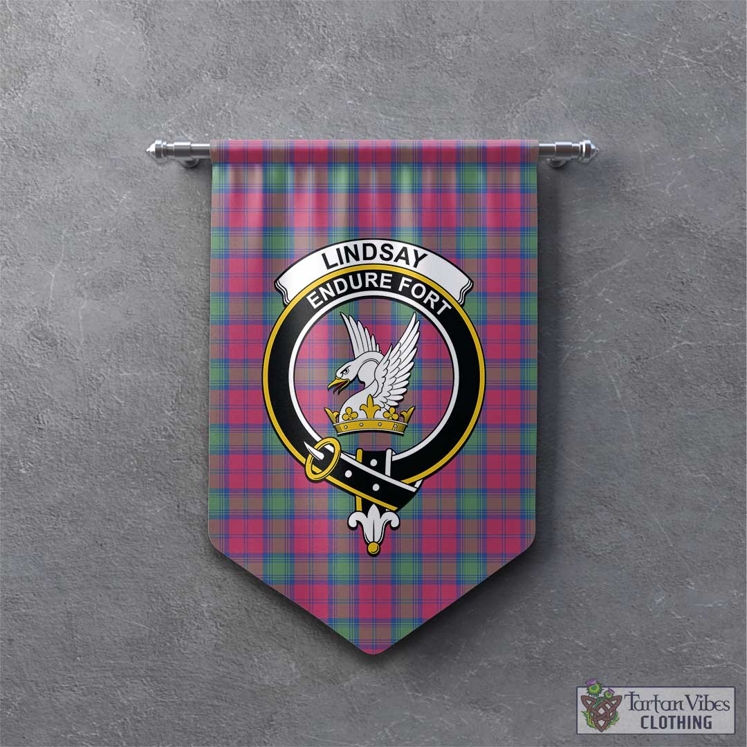 Tartan Vibes Clothing Lindsay Ancient Tartan Gonfalon, Tartan Banner with Family Crest