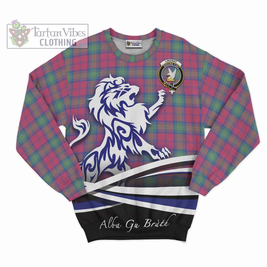 Lindsay Ancient Tartan Sweatshirt with Alba Gu Brath Regal Lion Emblem - Tartanvibesclothing Shop