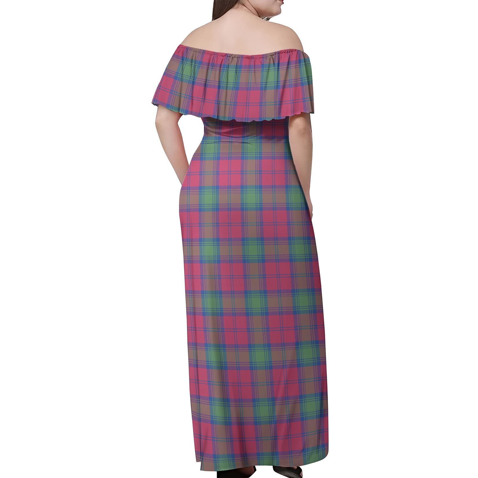 Lindsay Ancient Tartan Off Shoulder Long Dress - Tartanvibesclothing