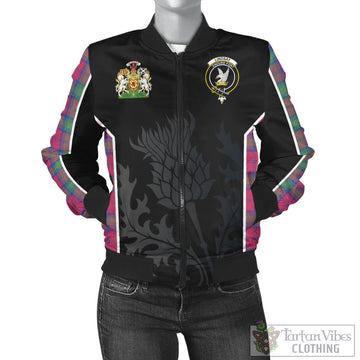 Lindsay Ancient Tartan Bomber Jacket with Family Crest and Scottish Thistle Vibes Sport Style