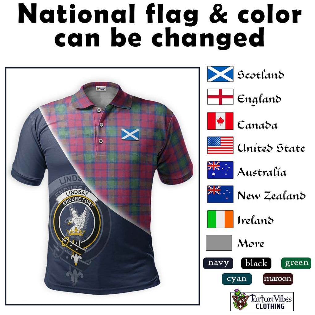 Lindsay Ancient Tartan Polo Shirt with Personalised National Flag and Family Crest Half Style - Tartanvibesclothing Shop