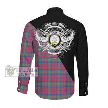 Lindsay Ancient Tartan Long Sleeve Button Shirt with Family Crest and Military Logo Style