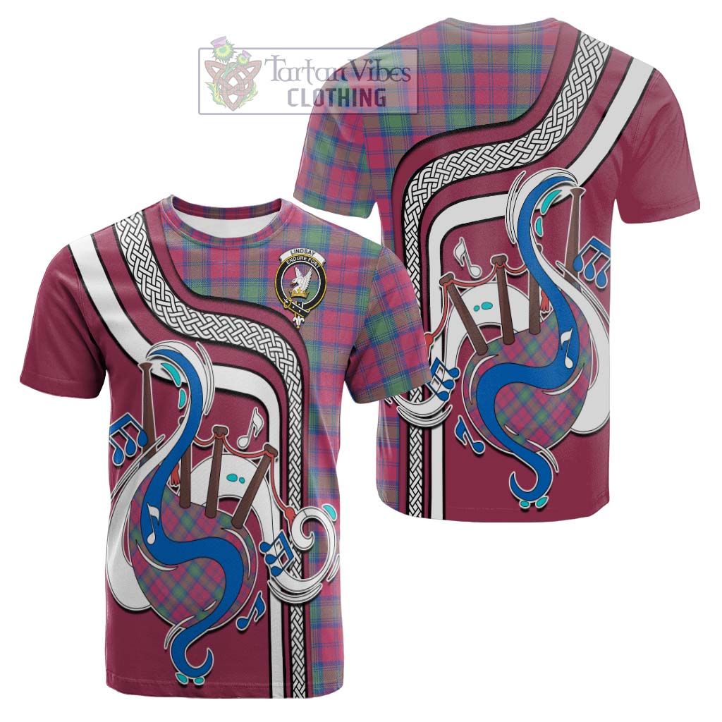 Tartan Vibes Clothing Lindsay Ancient Tartan Cotton T-shirt with Epic Bagpipe Style