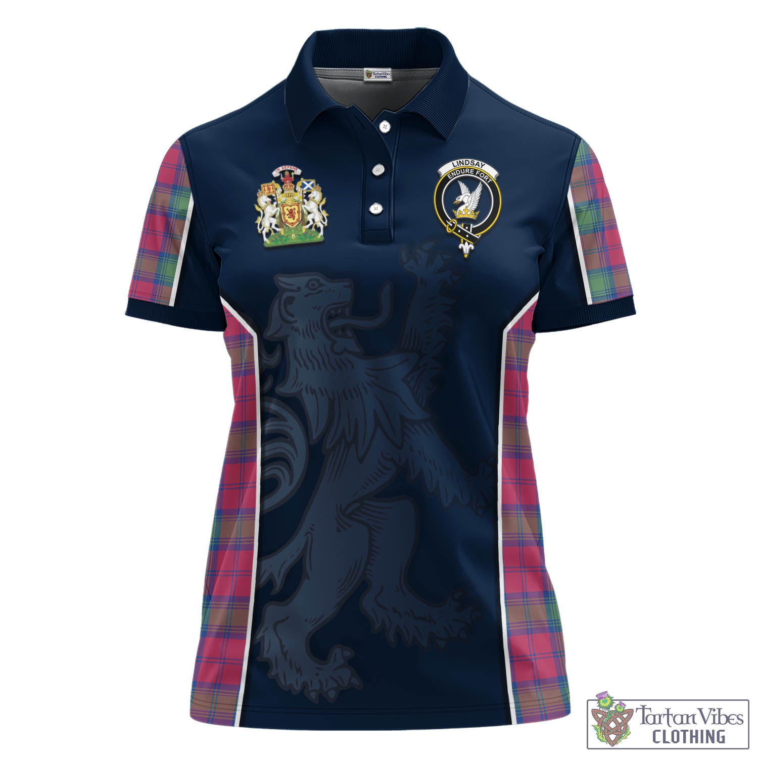 Lindsay Ancient Tartan Women's Polo Shirt with Family Crest and Lion Rampant Vibes Sport Style - Tartan Vibes Clothing