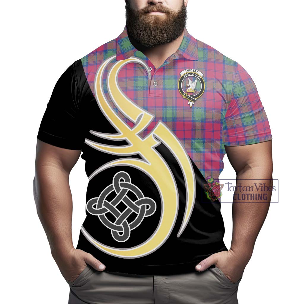 Lindsay Ancient Tartan Polo Shirt with Family Crest and Celtic Symbol Style - Tartan Vibes Clothing