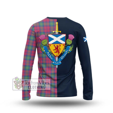 Lindsay Ancient Tartan Long Sleeve T-Shirt Alba with Scottish Lion Royal Arm Half Style