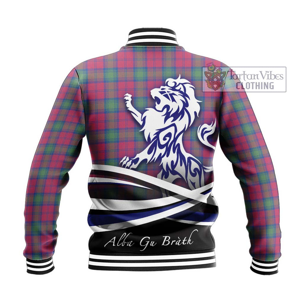 Lindsay Ancient Tartan Baseball Jacket with Alba Gu Brath Regal Lion Emblem - Tartanvibesclothing Shop