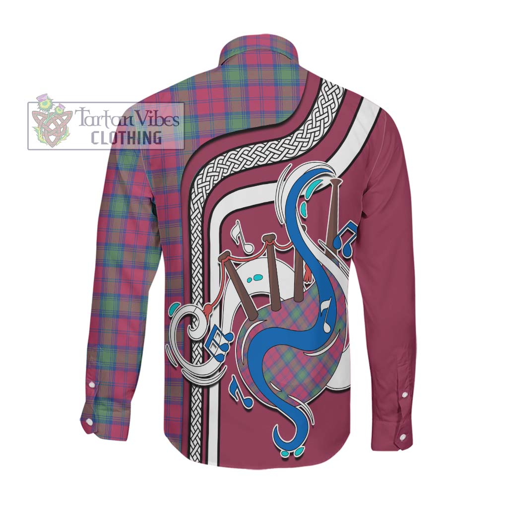 Tartan Vibes Clothing Lindsay Ancient Tartan Long Sleeve Button Shirt with Epic Bagpipe Style