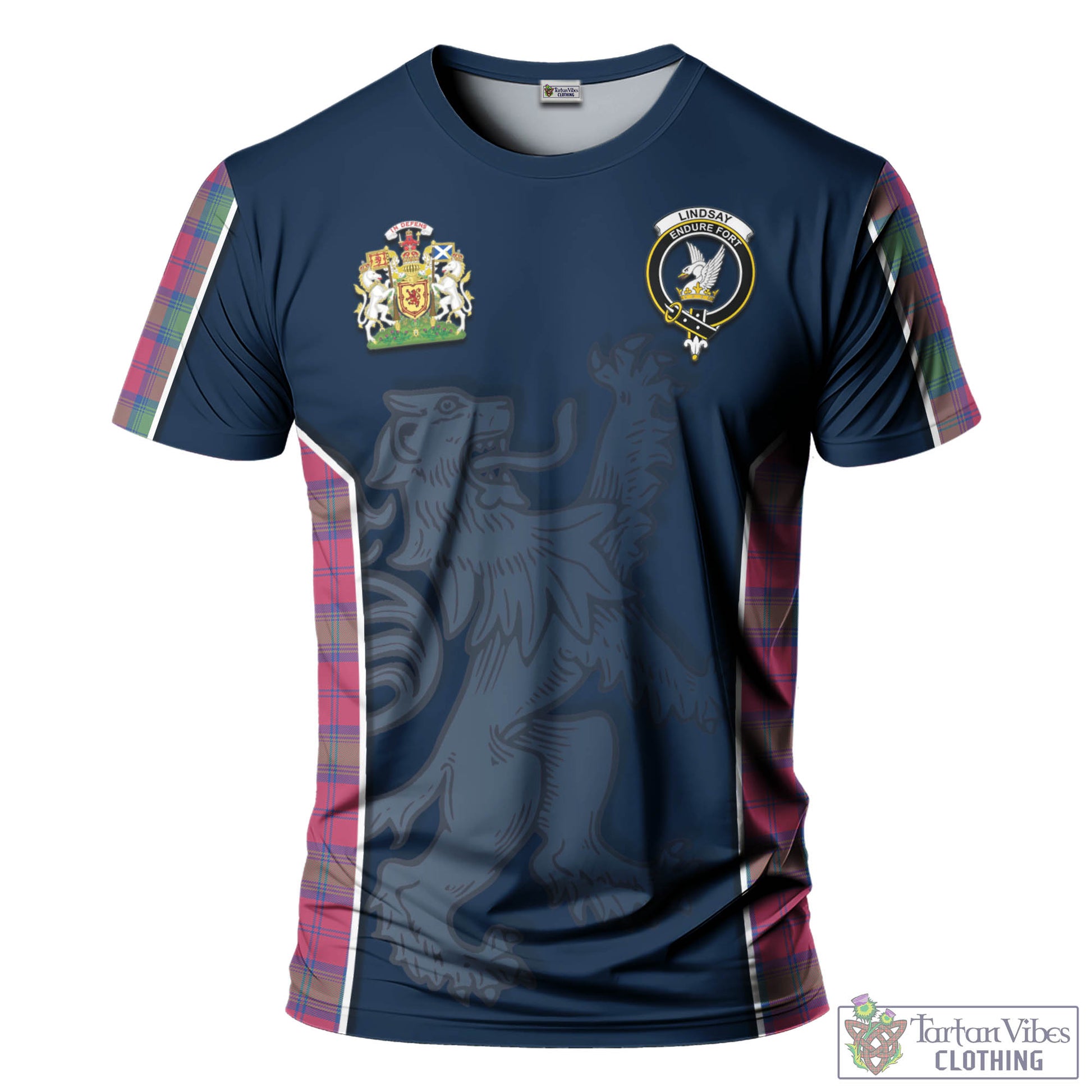 Tartan Vibes Clothing Lindsay Ancient Tartan T-Shirt with Family Crest and Lion Rampant Vibes Sport Style