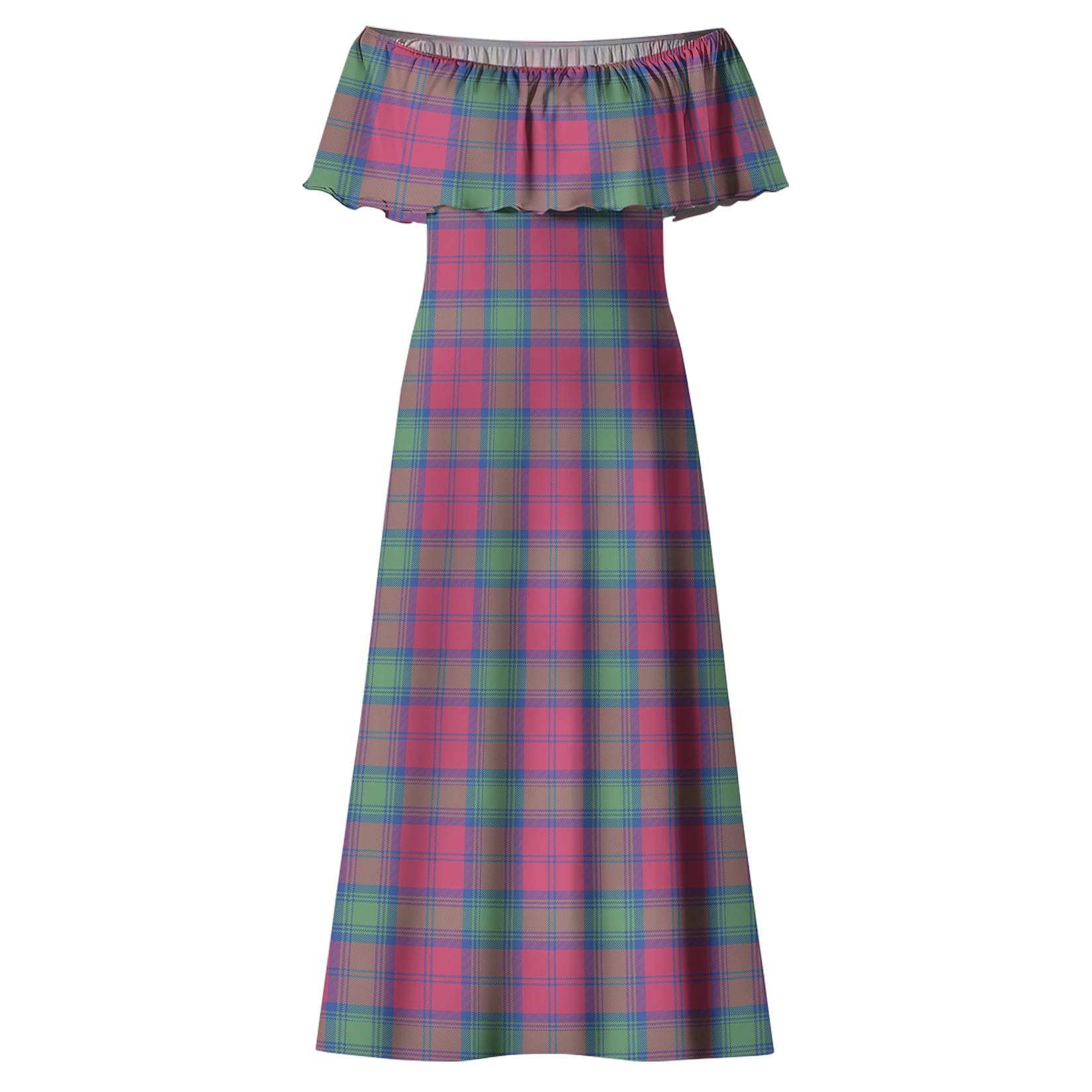 Lindsay Ancient Tartan Off Shoulder Long Dress - Tartanvibesclothing