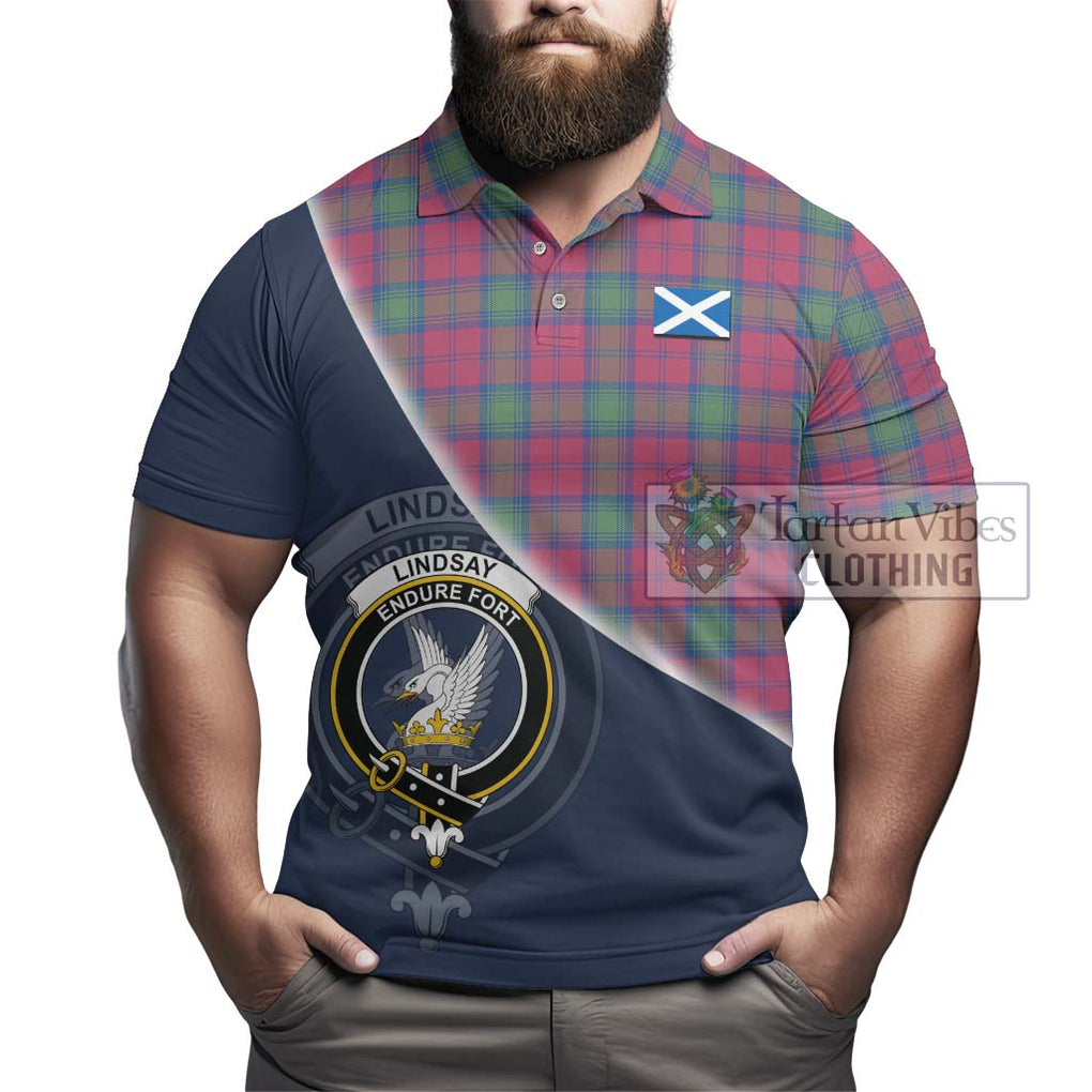 Lindsay Ancient Tartan Polo Shirt with Personalised National Flag and Family Crest Half Style - Tartanvibesclothing Shop