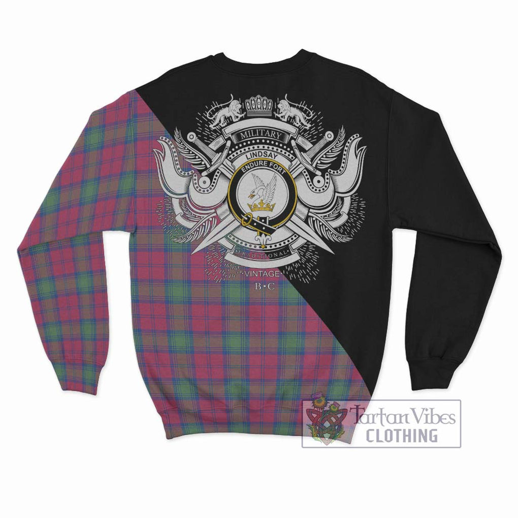 Lindsay Ancient Tartan Sweatshirt with Family Crest and Military Logo Style - Tartanvibesclothing Shop