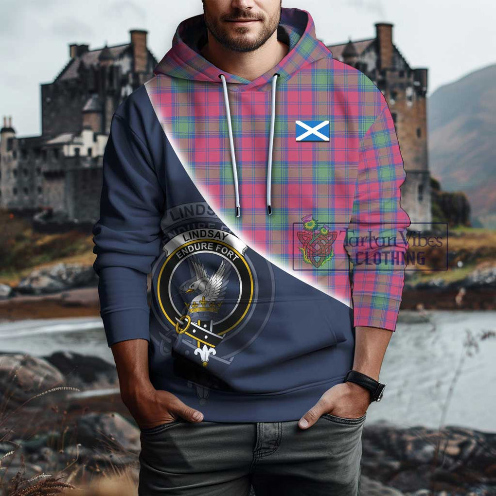 Lindsay Ancient Tartan Hoodie with Personalised National Flag and Family Crest Half Style - Tartanvibesclothing Shop