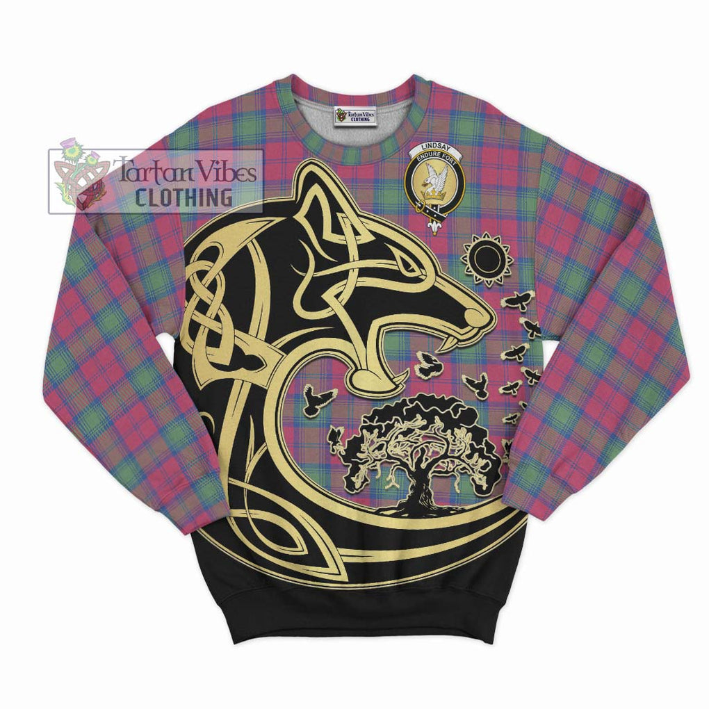 Lindsay Ancient Tartan Sweatshirt with Family Crest Celtic Wolf Style - Tartan Vibes Clothing