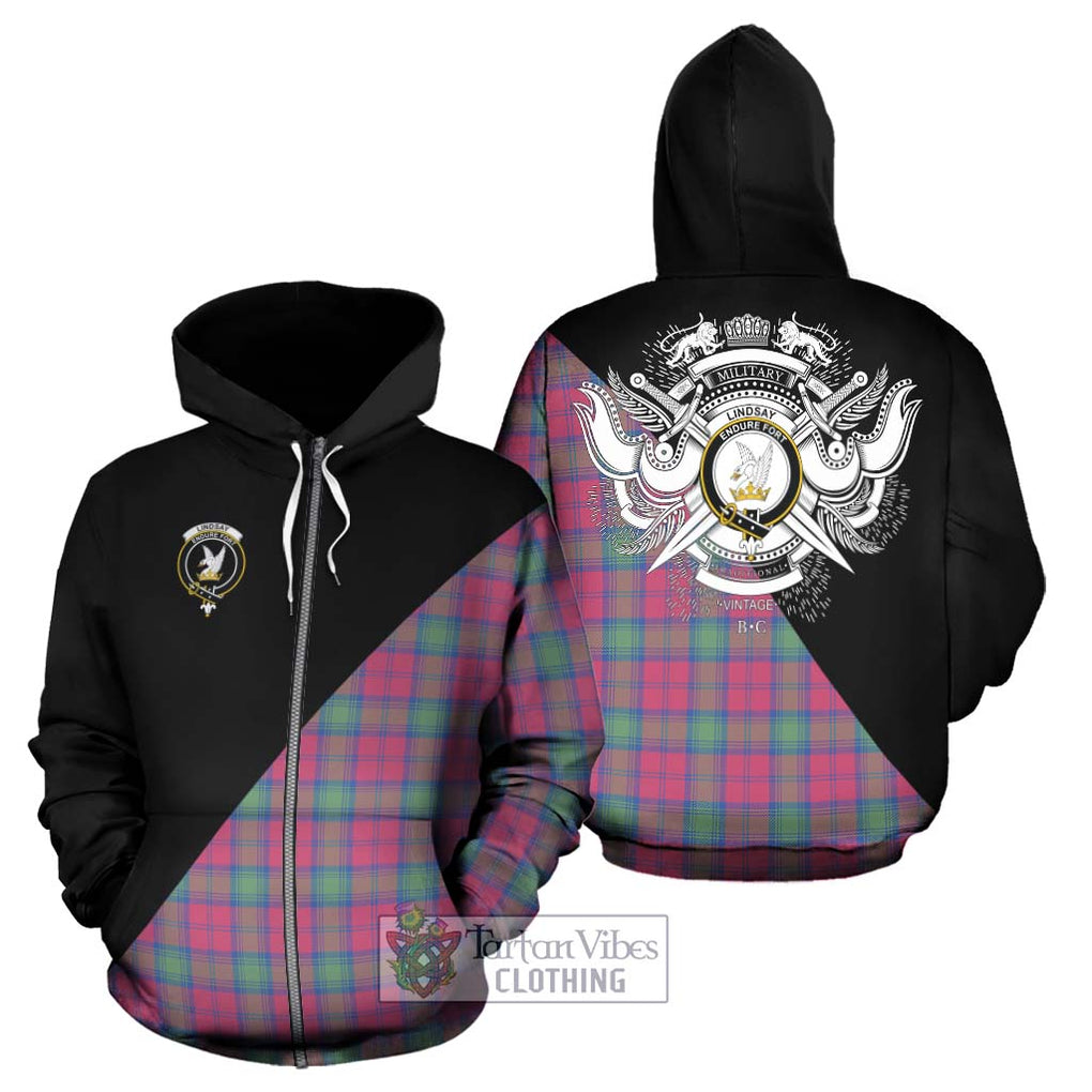 Lindsay Ancient Tartan Hoodie with Family Crest and Military Logo Style - Tartanvibesclothing Shop