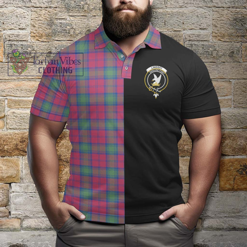 Lindsay Ancient Tartan Polo Shirt with Family Crest and Half Of Me Style - Tartanvibesclothing Shop