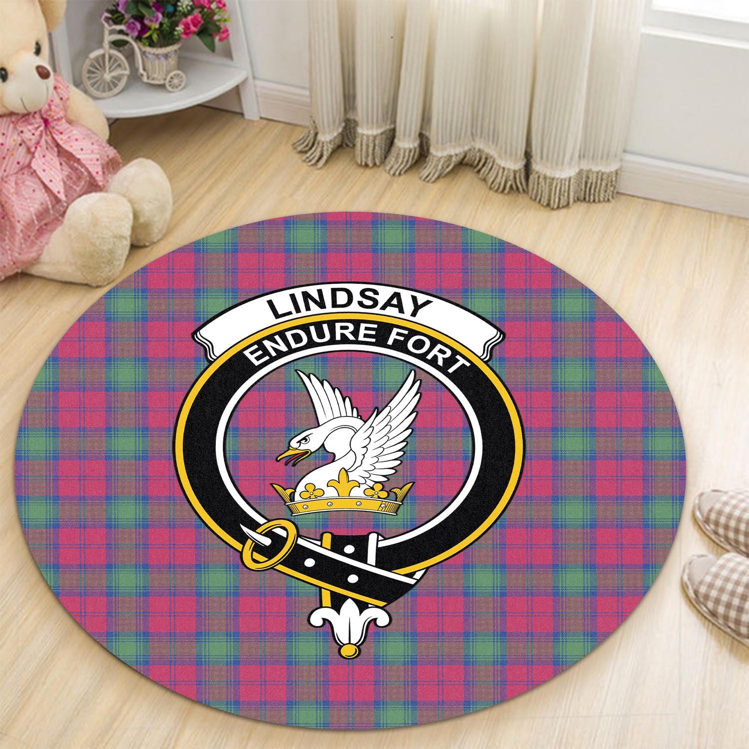 lindsay-ancient-tartan-round-rug-with-family-crest