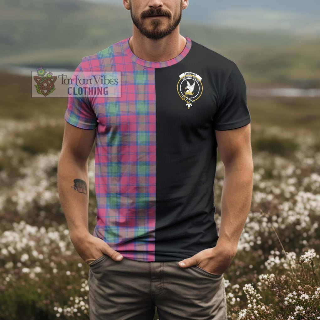 Lindsay Ancient Tartan T-Shirt with Family Crest and Half Of Me Style - Tartanvibesclothing Shop